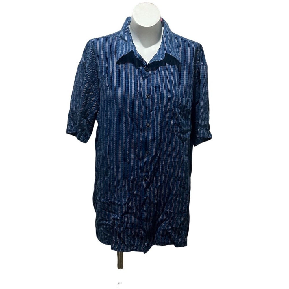 Woody’s Retro Lounge Mens Button-Up Shirt Blue Pinstripe Striped Size M